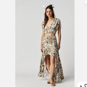 Free People Morning Sun Floral Print Maxi Hi Lo Skirt Size Small